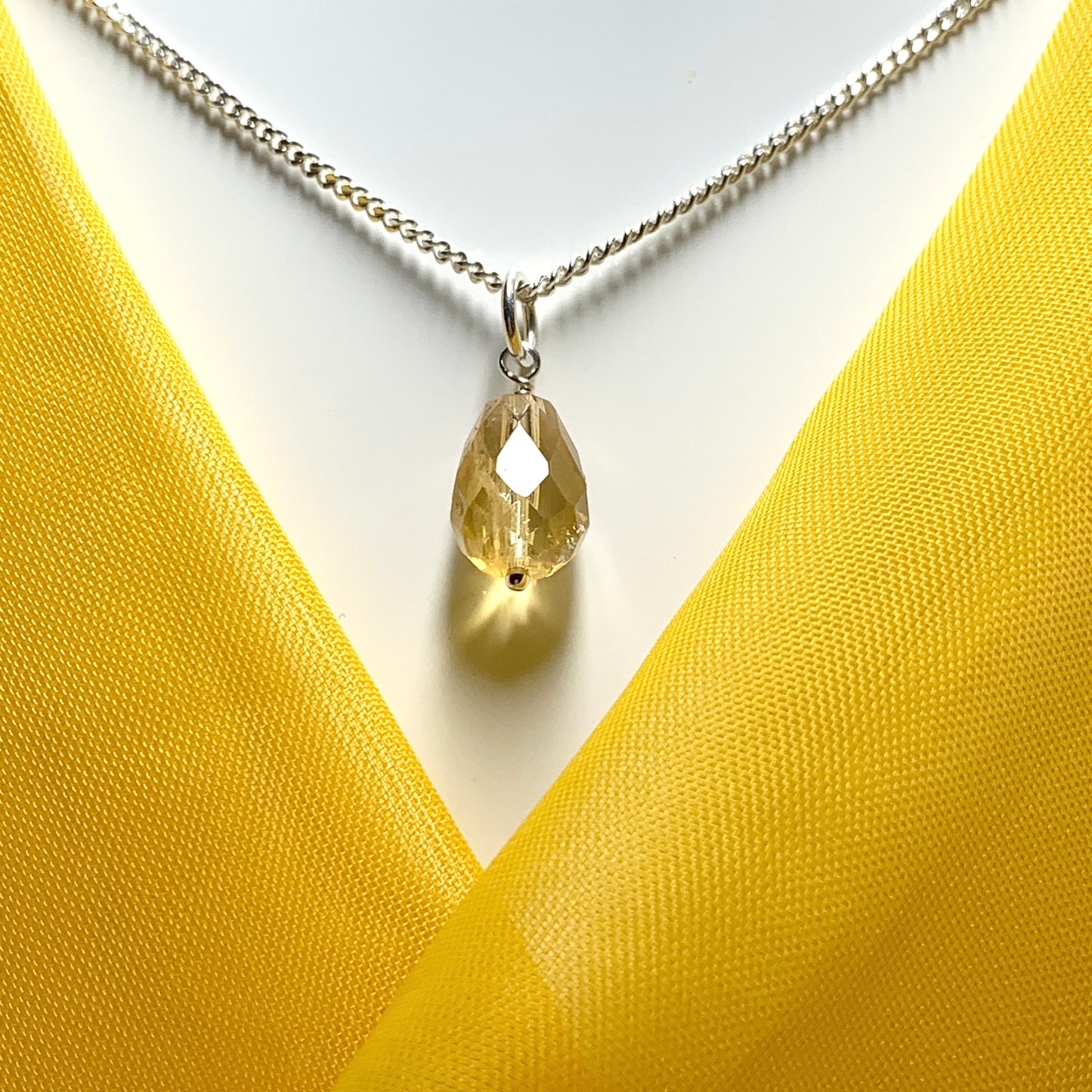 Small Tear Drop Silver Pear Shaped Citrine Necklace Pendent