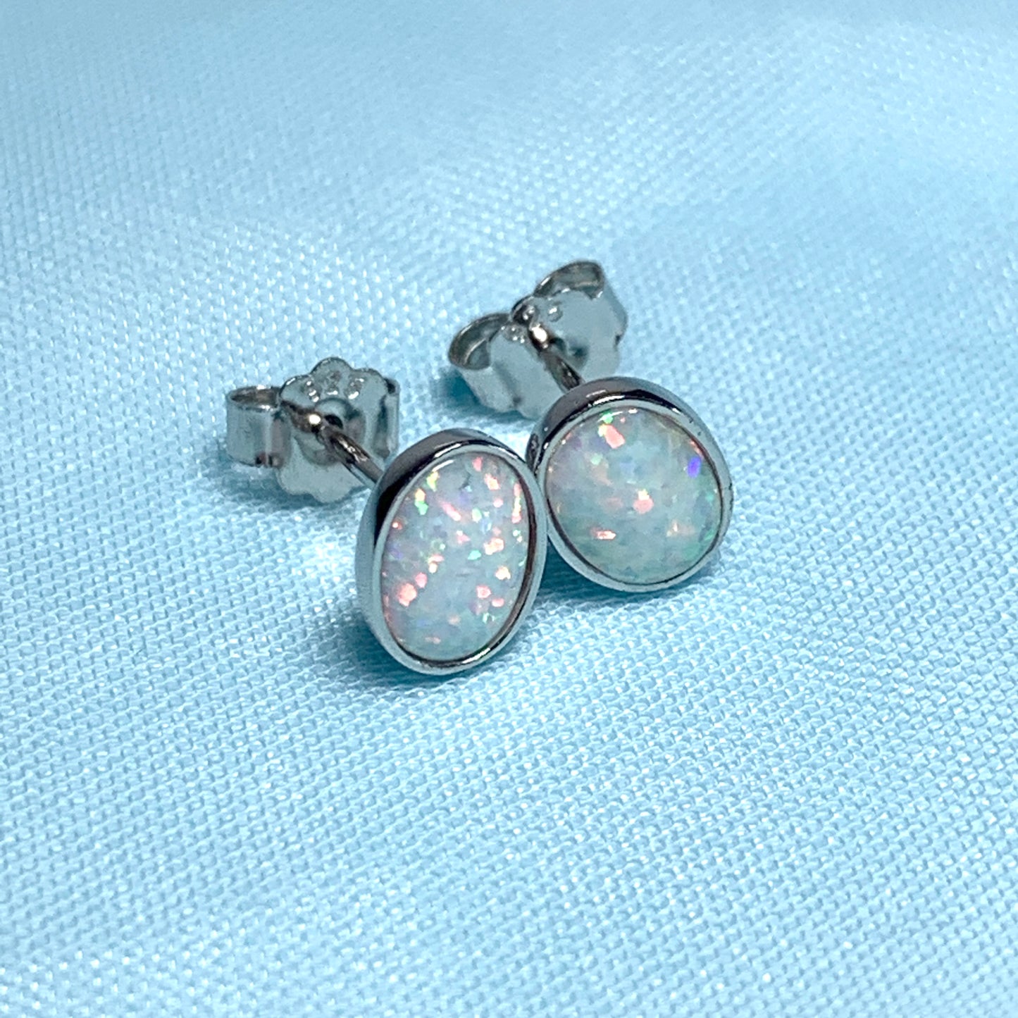 Sterling Silver Oval Opal Stud Earrings