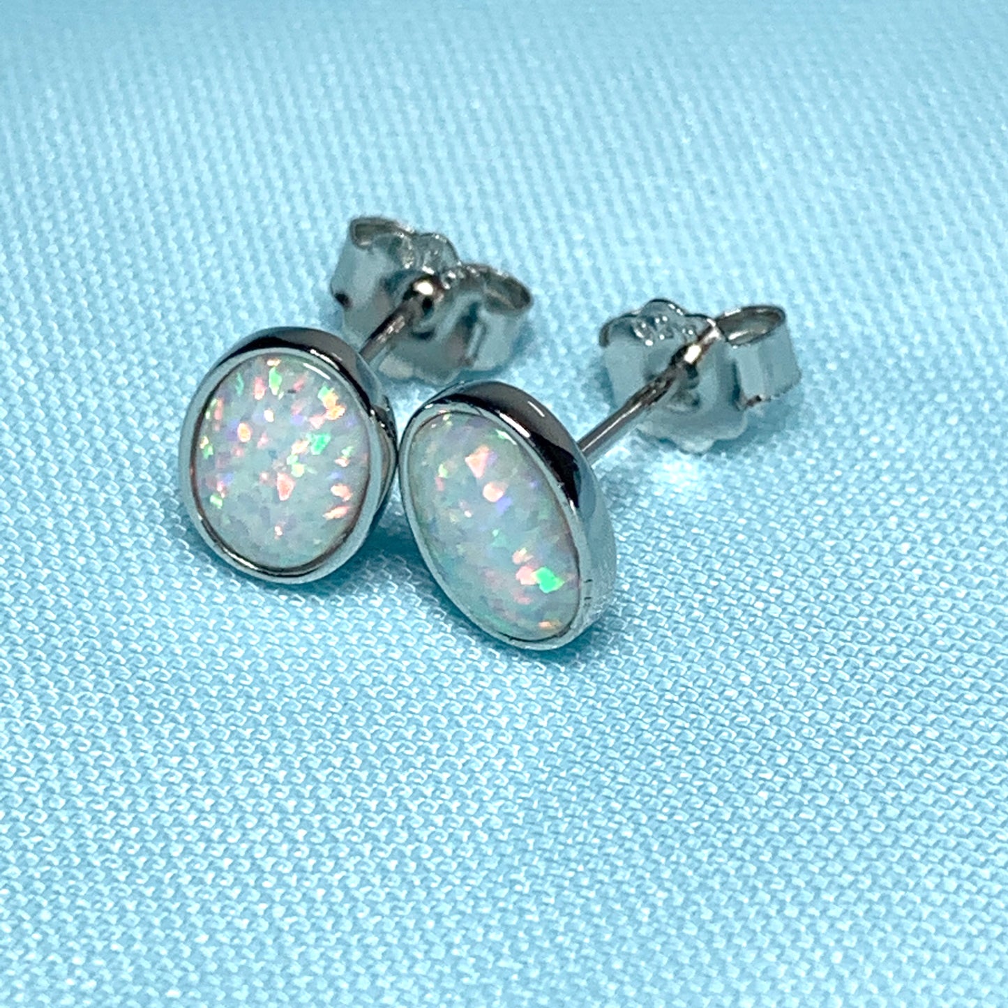 Sterling Silver Oval Opal Stud Earrings