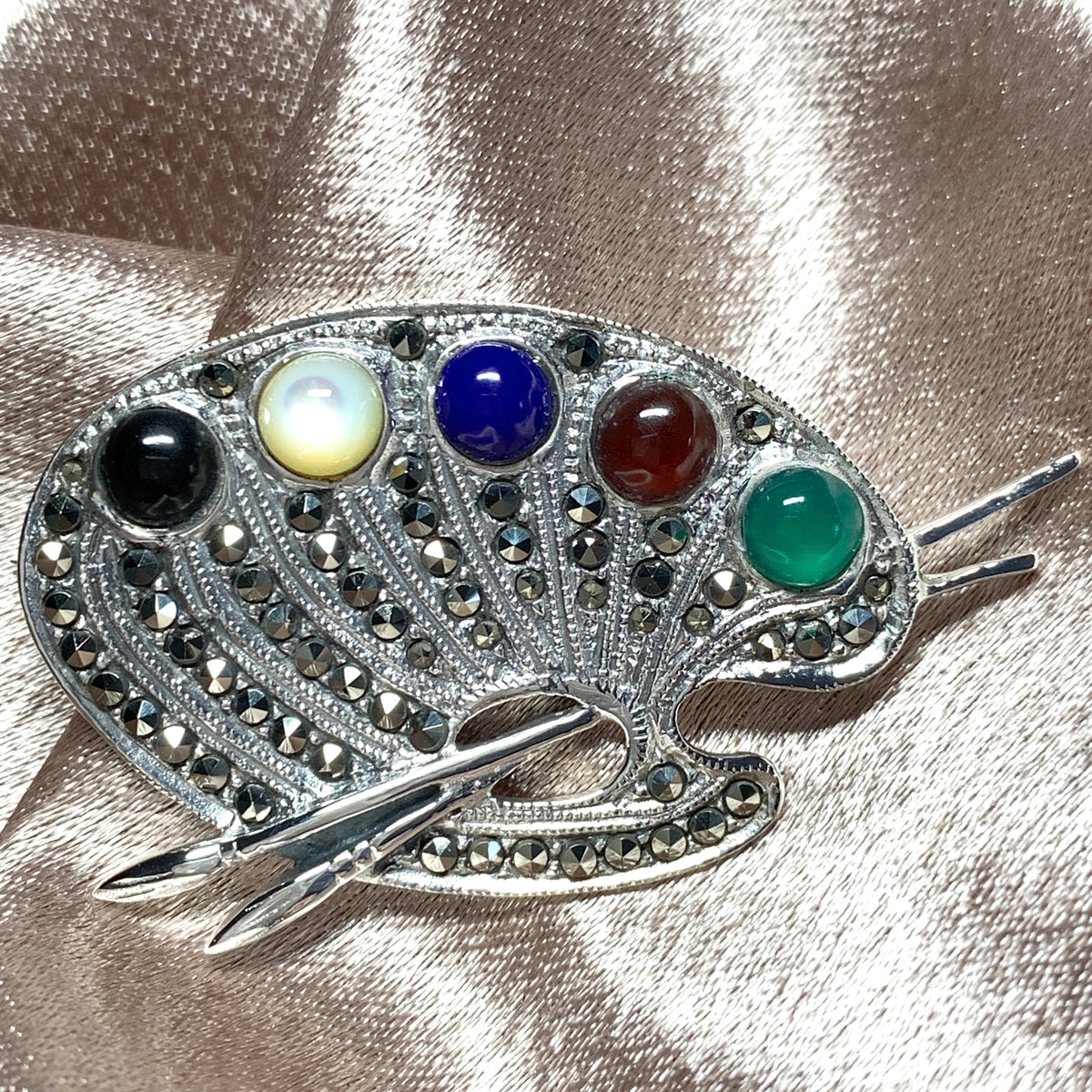 Sterling Silver Artists Pallet Marcasite Brooch