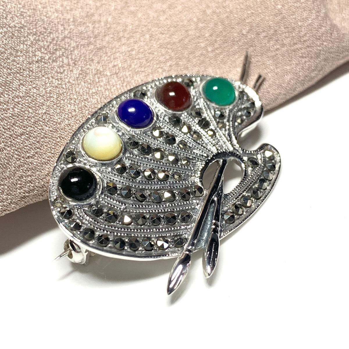 Sterling Silver Artists Pallet Marcasite Brooch