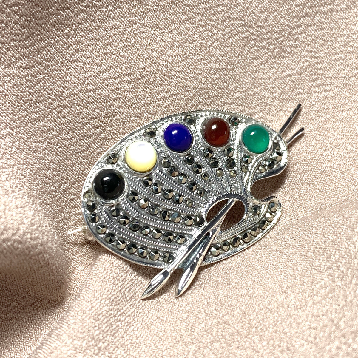 Sterling Silver Artists Pallet Marcasite Brooch