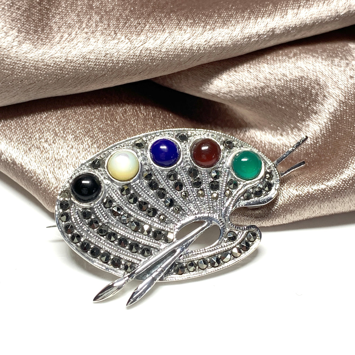 Sterling Silver Artists Pallet Marcasite Brooch