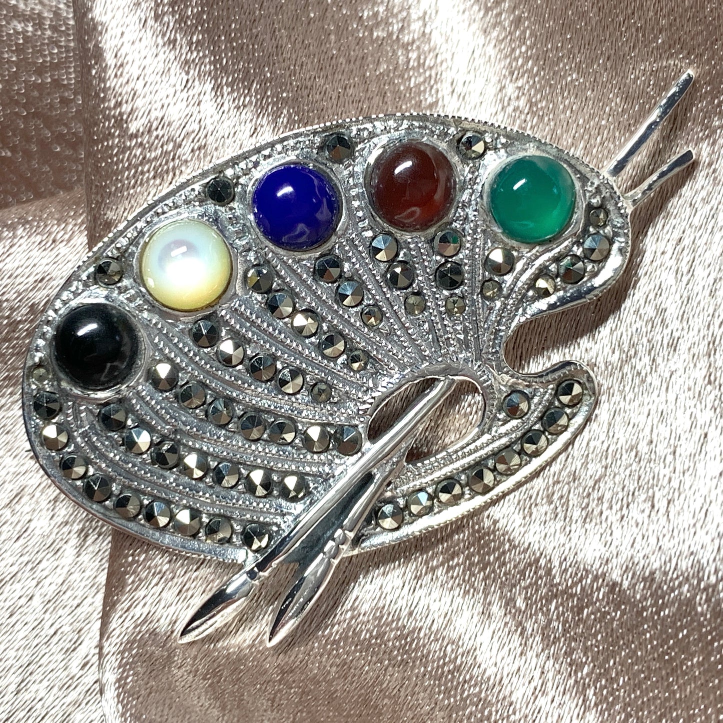 Sterling Silver Artists Pallet Marcasite Brooch
