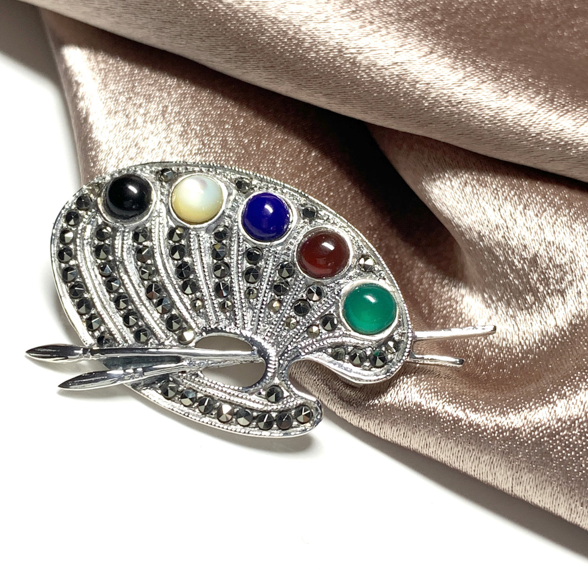 Sterling Silver Artists Pallet Marcasite Brooch