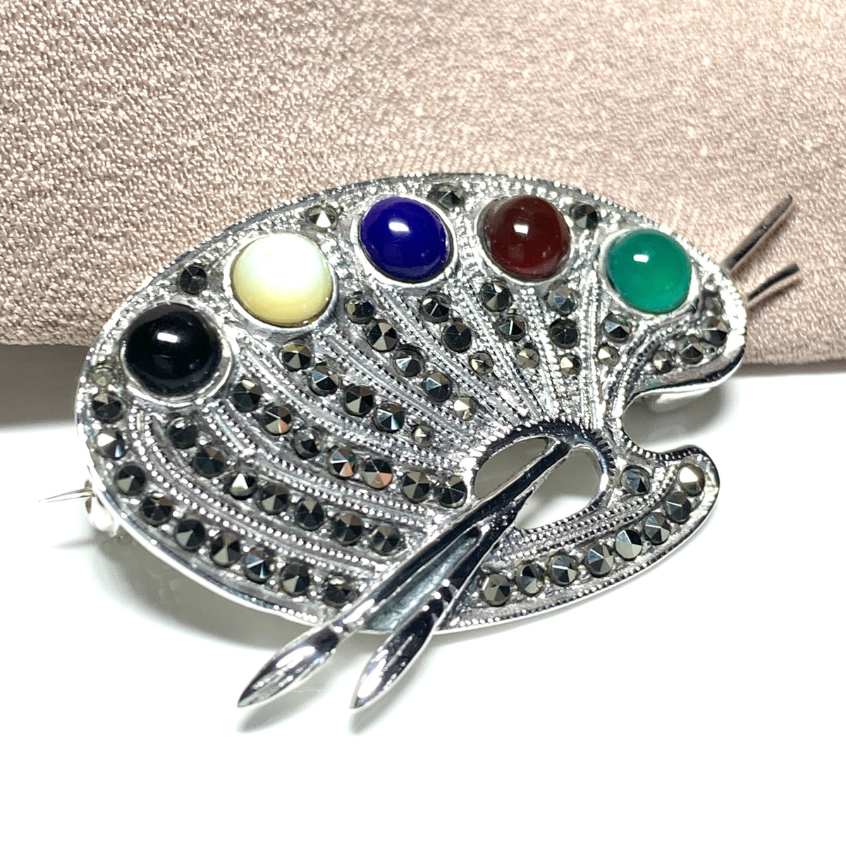 Sterling Silver Artists Pallet Marcasite Brooch