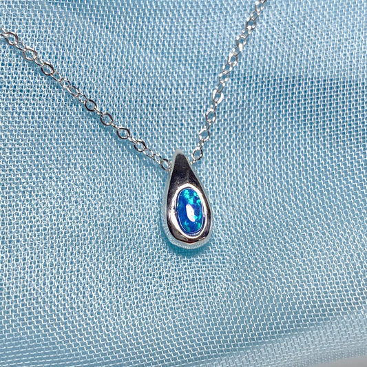 Sterling silver blue opal teardrop necklace
