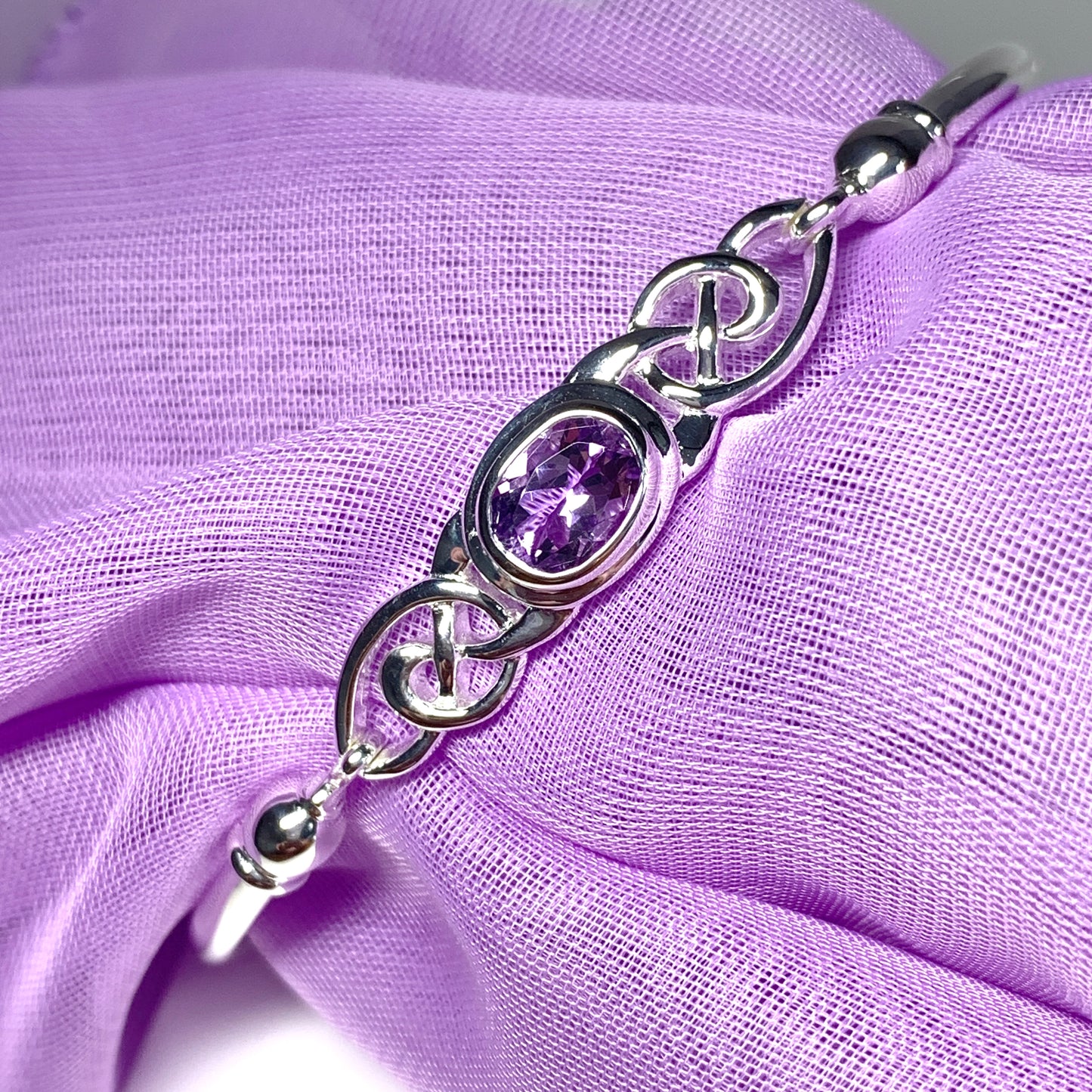 Sterling silver oval amethyst purple bangle