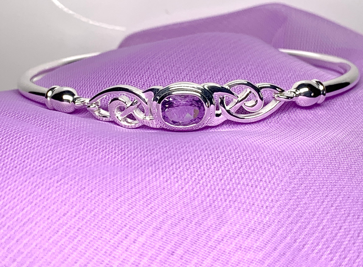 Sterling silver oval amethyst purple bangle