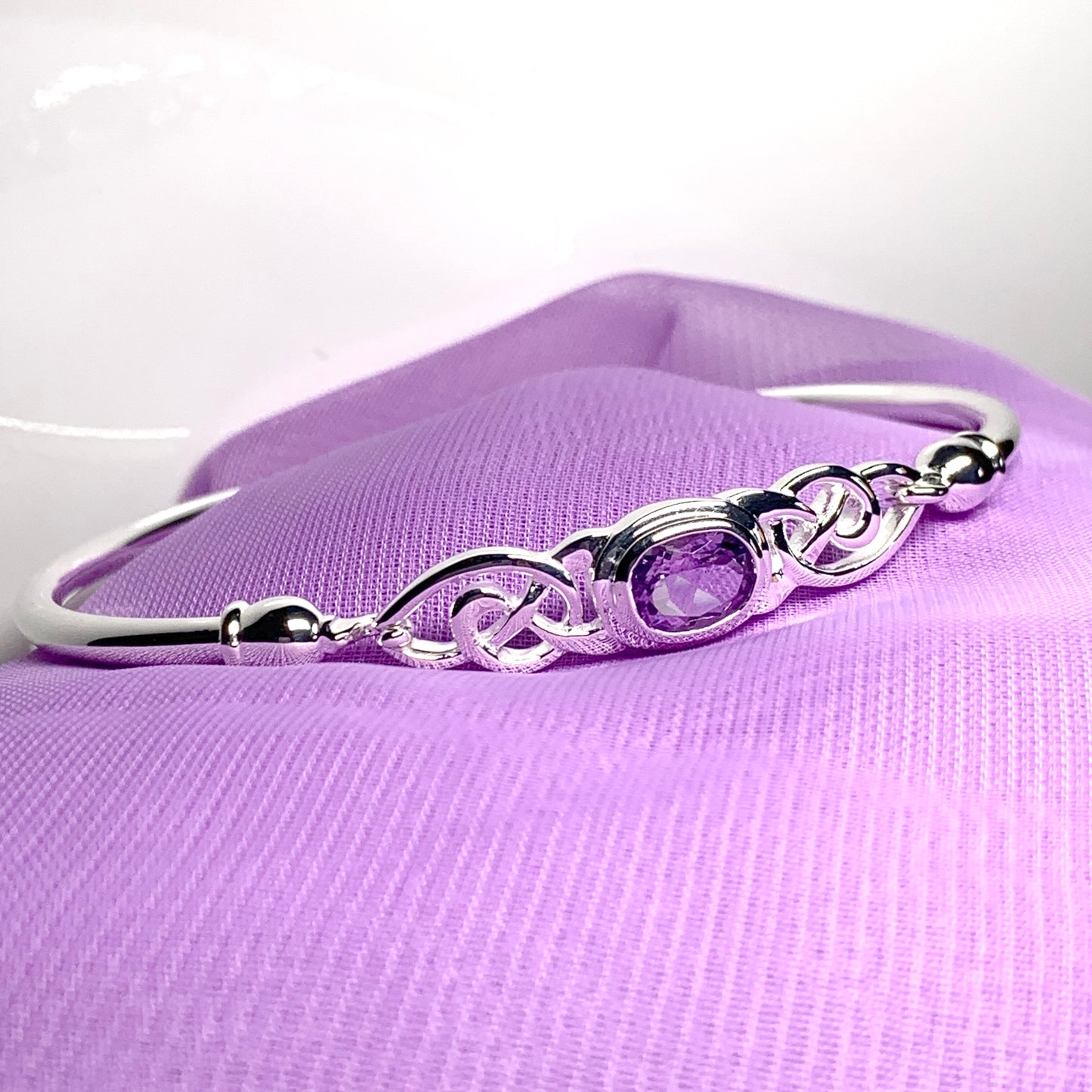 Sterling silver oval amethyst purple bangle