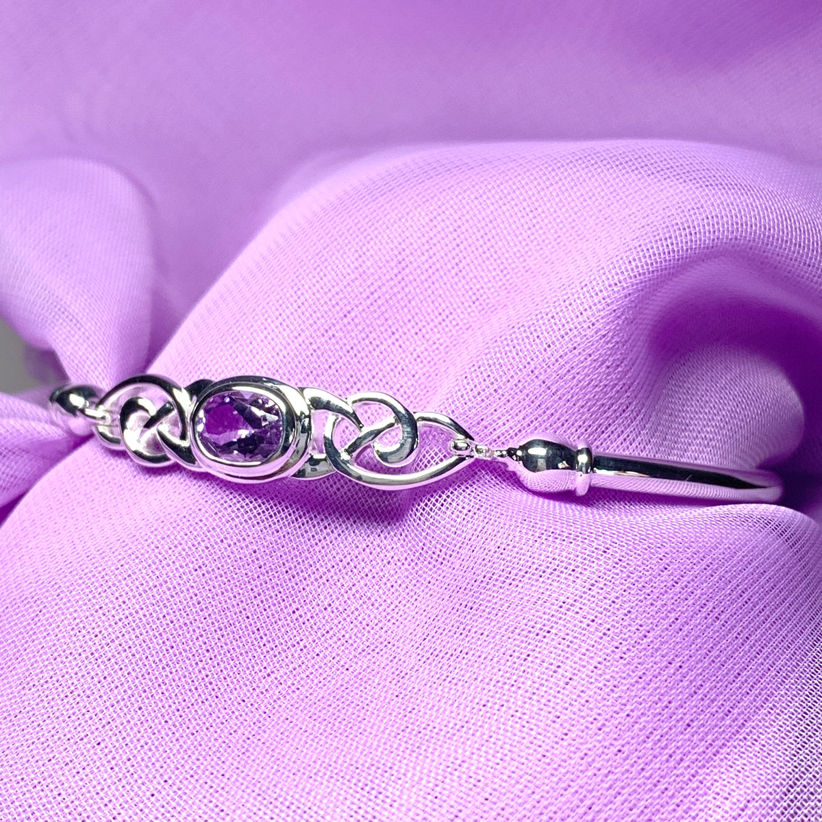 Sterling silver oval amethyst purple bangle