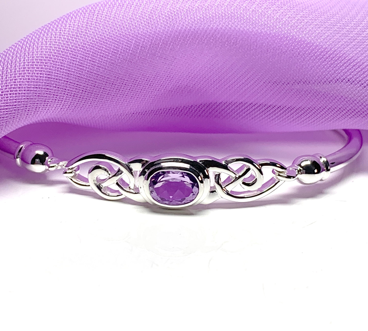 Sterling silver oval amethyst purple bangle