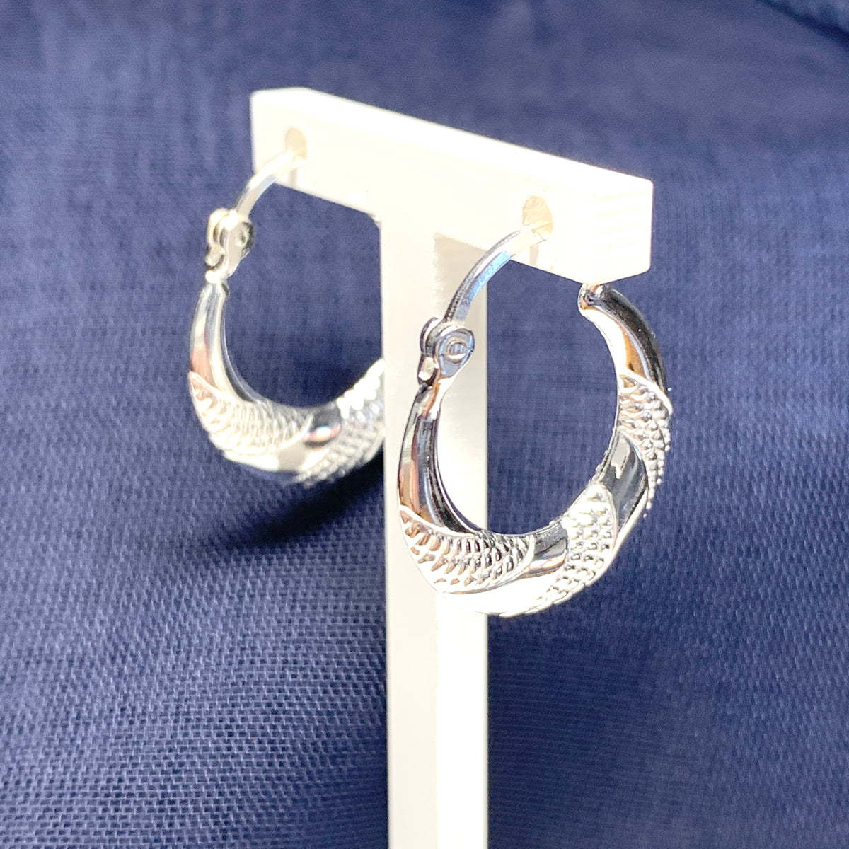 Sterling silver patterned round earrings creole shaped