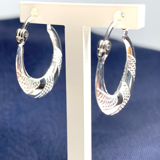Sterling silver patterned round creole hoop earrings