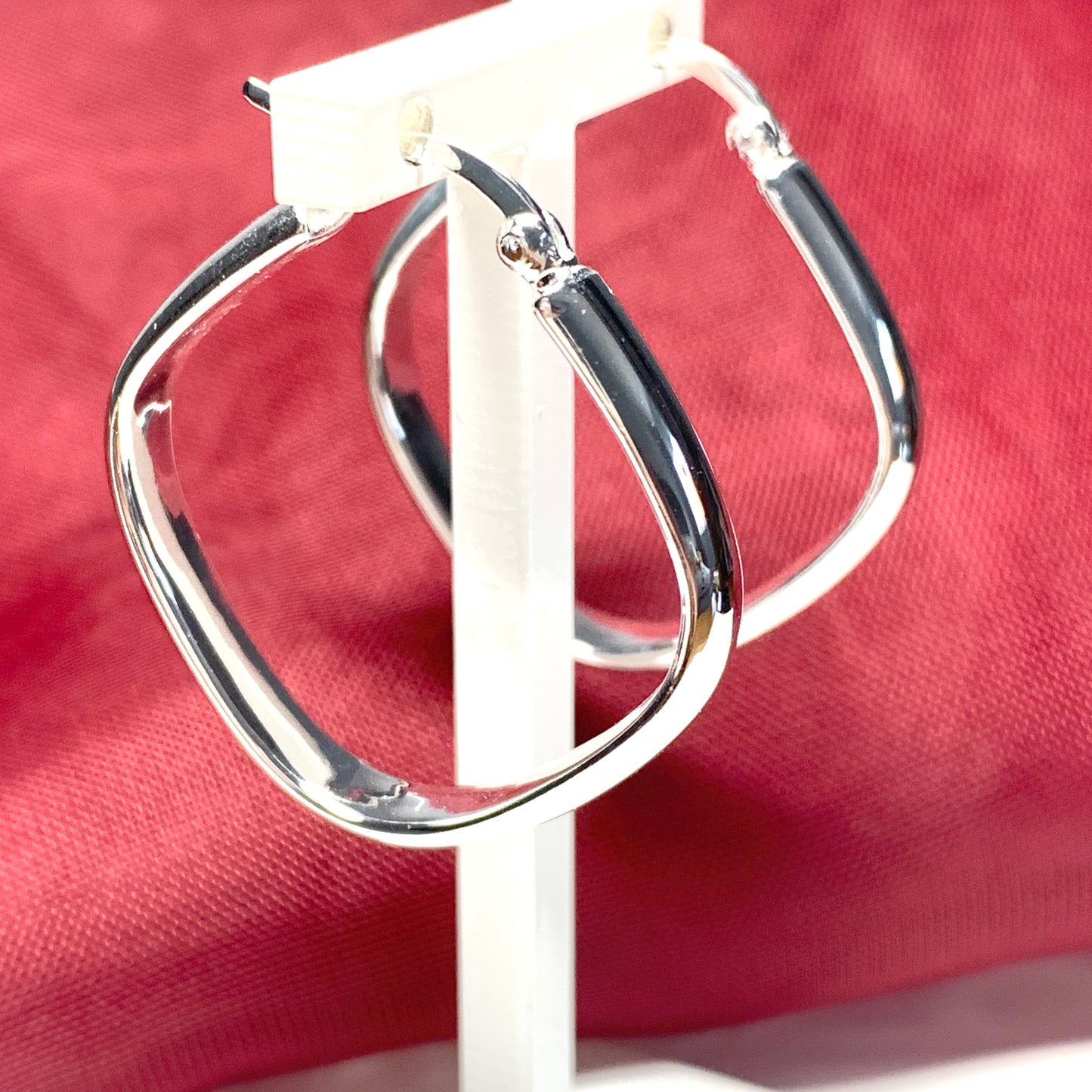 Sterling silver plain polished square hoop earrings