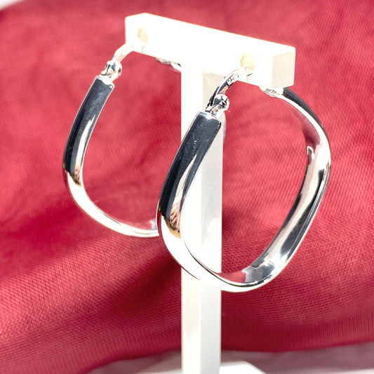 Sterling silver plain polished square hooped earrings