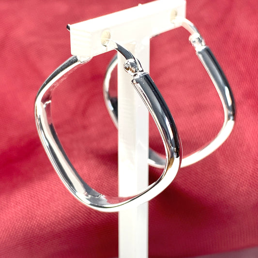 Sterling silver plain polished square hoop earrings