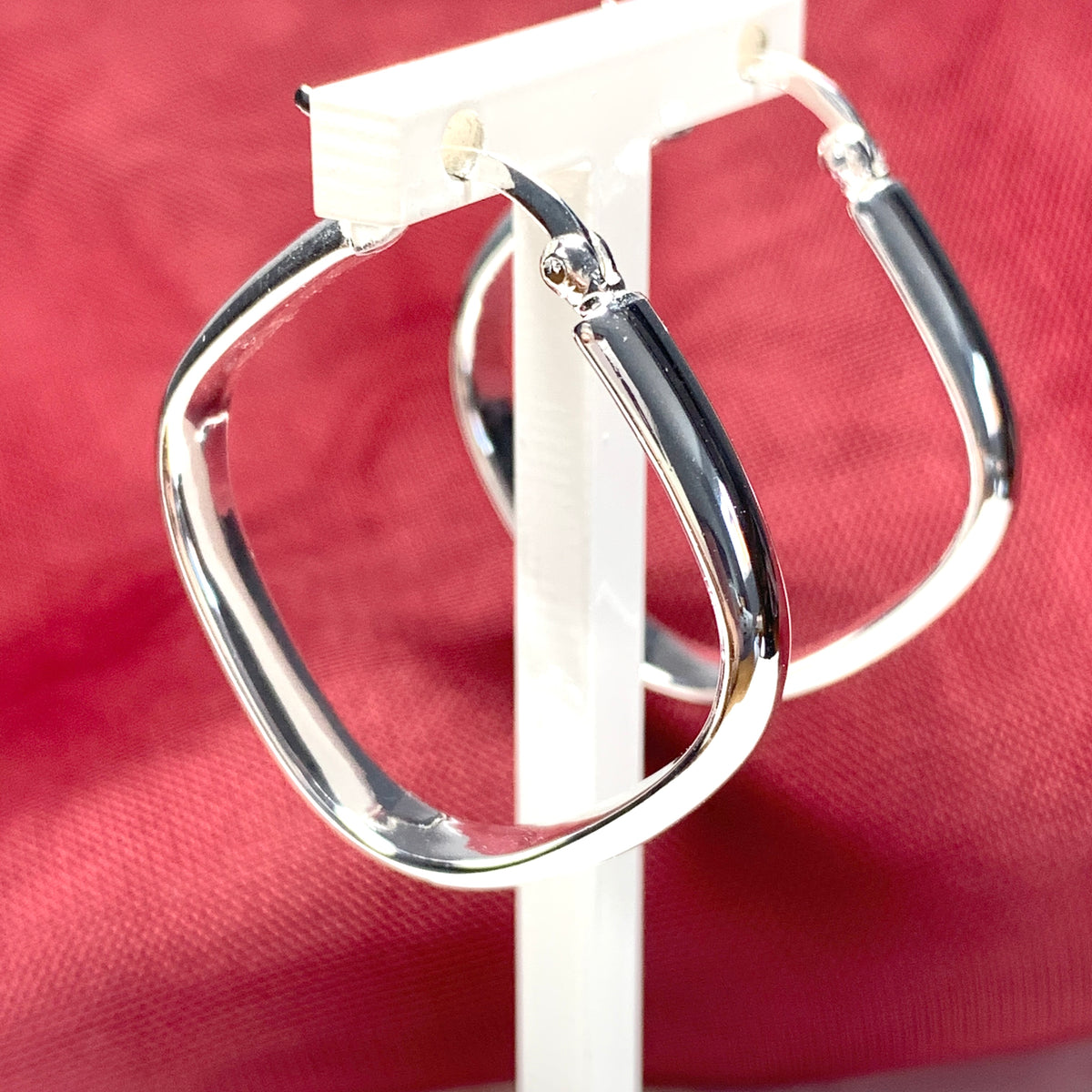 Sterling silver plain polished square hooped earrings