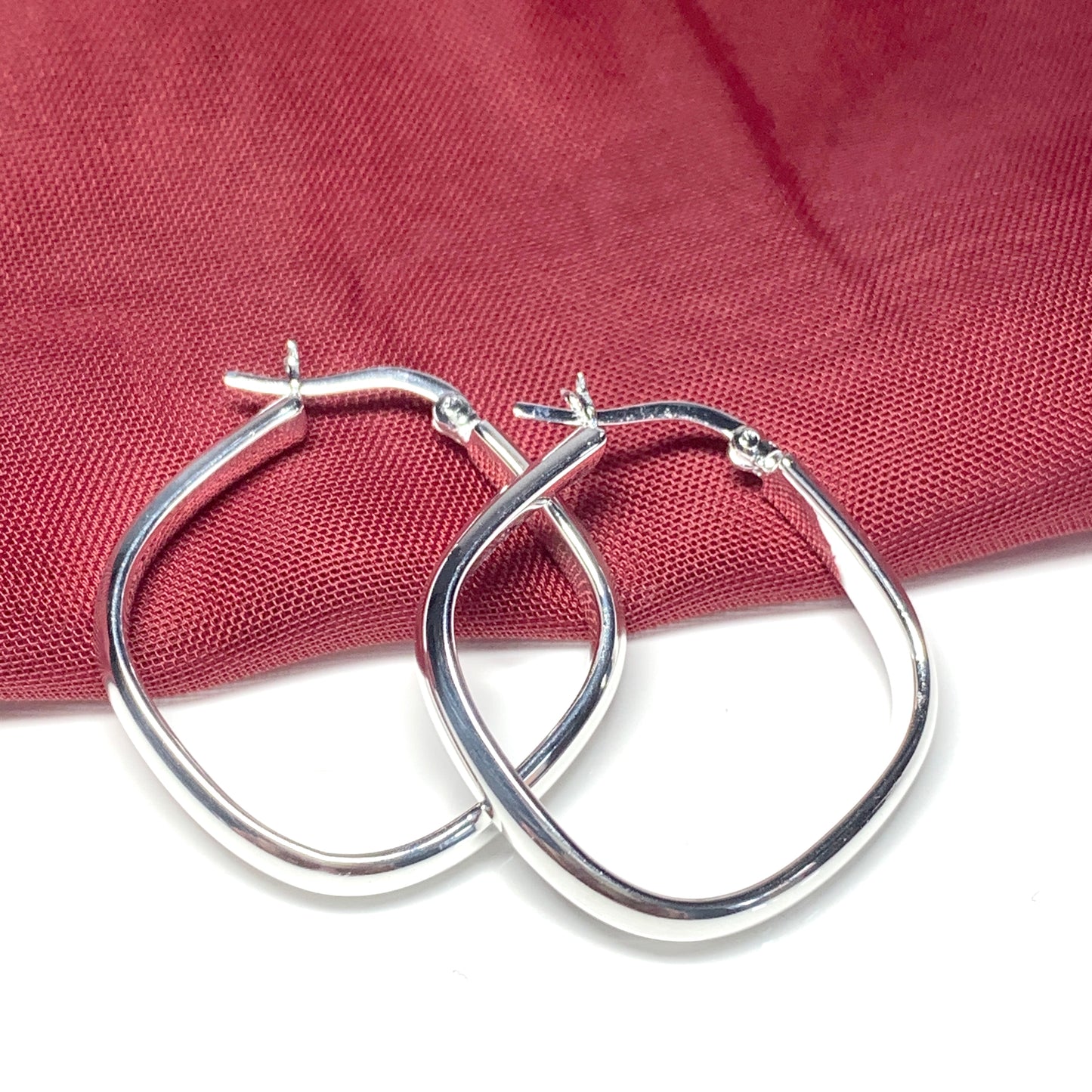 Sterling silver plain polished square hoop earrings