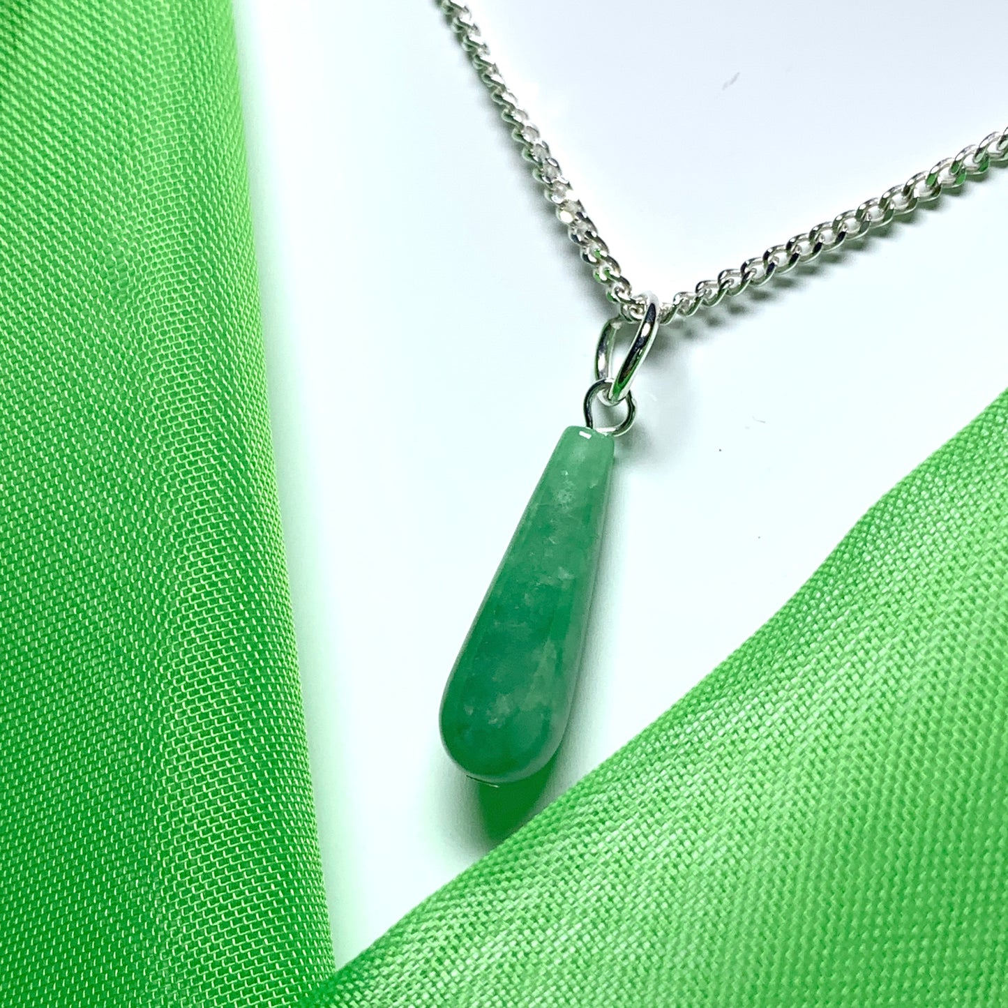 Tear Drop Jade Necklace Pendant Sterling Silver