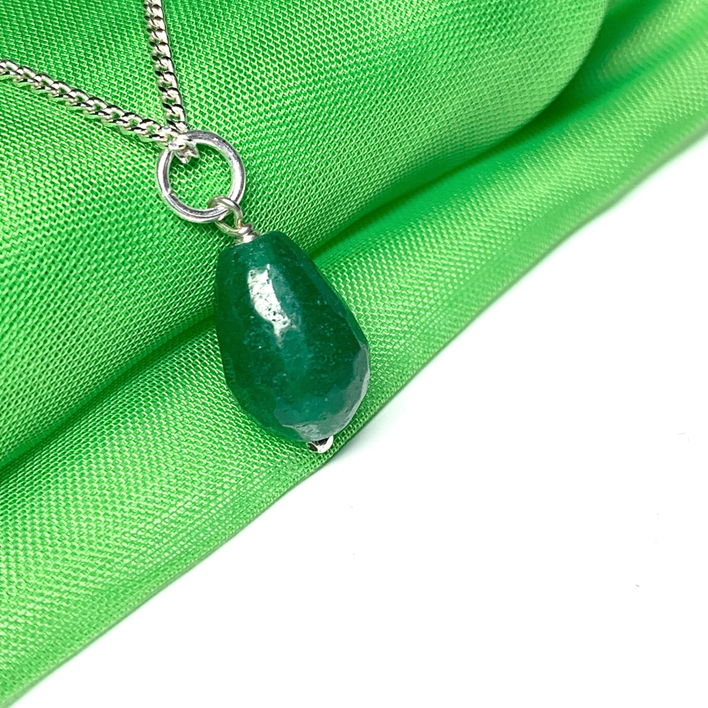 Tear Drop Silver Pear Shaped Green Jade Necklace Pendent