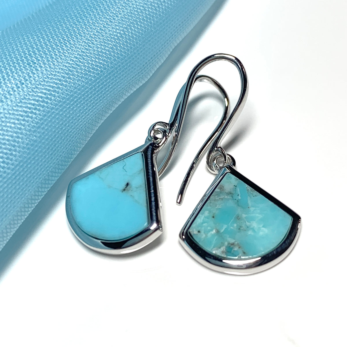 Turquoise Blue Green Cone Triangle Sterling Silver Drop Earrings
