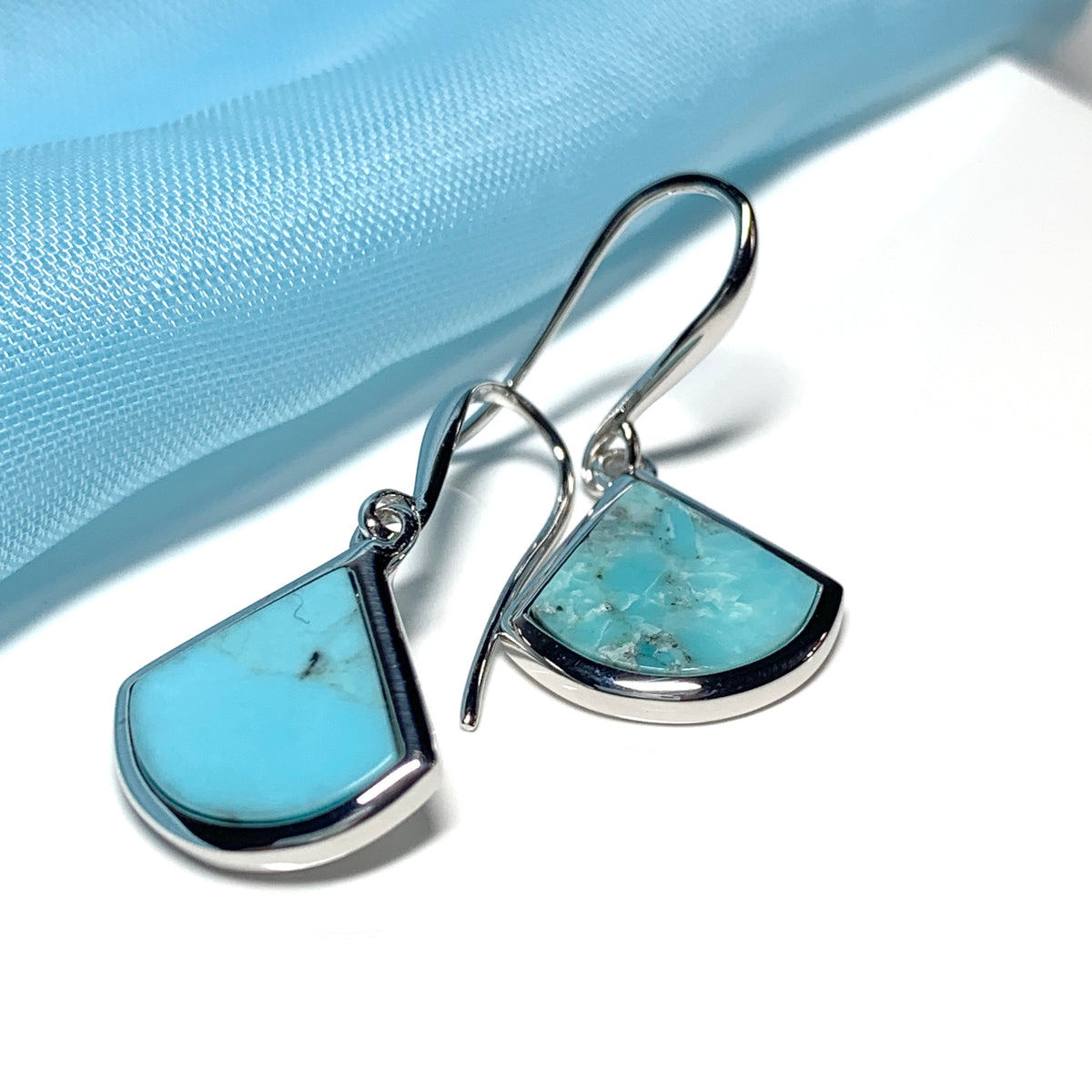 Turquoise Blue Green Cone Triangle Sterling Silver Drop Earrings