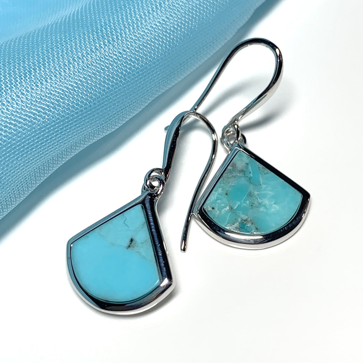 Turquoise Blue Green Cone Triangle Sterling Silver Drop Earrings