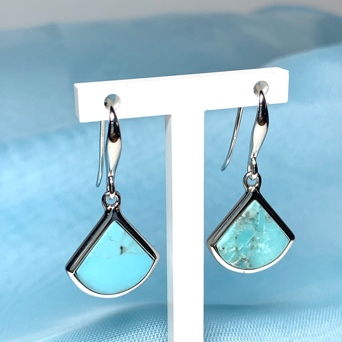 Turquoise Blue Green Cone Triangle Sterling Silver Drop Earrings