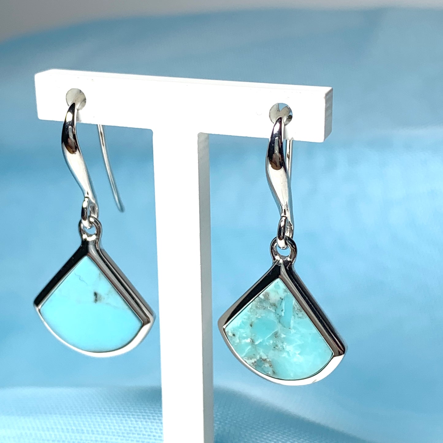 Turquoise Blue Green Cone Triangle Sterling Silver Drop Earrings