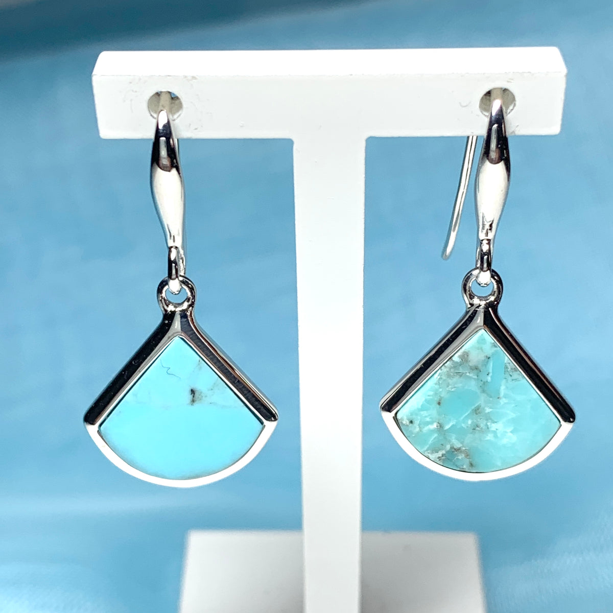 Turquoise Blue Green Cone Triangle Sterling Silver Drop Earrings