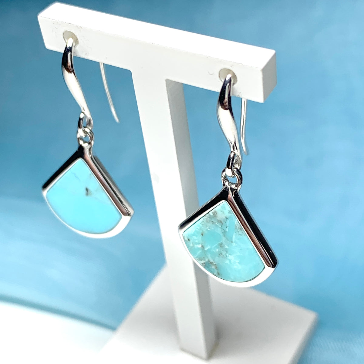 Turquoise Blue Green Cone Triangle Sterling Silver Drop Earrings