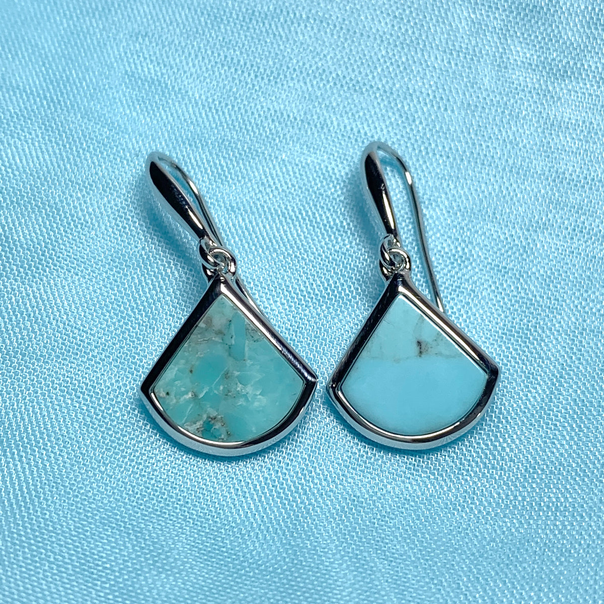Turquoise Blue Green Cone Triangle Sterling Silver Drop Earrings
