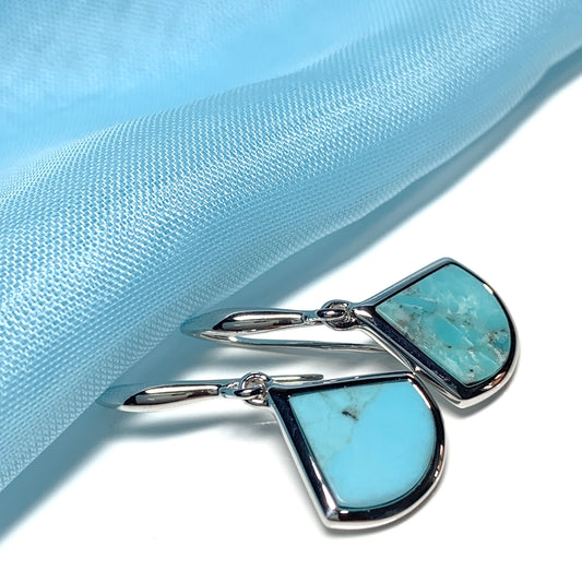 Turquoise Blue Green Cone Triangle Sterling Silver Drop Earrings