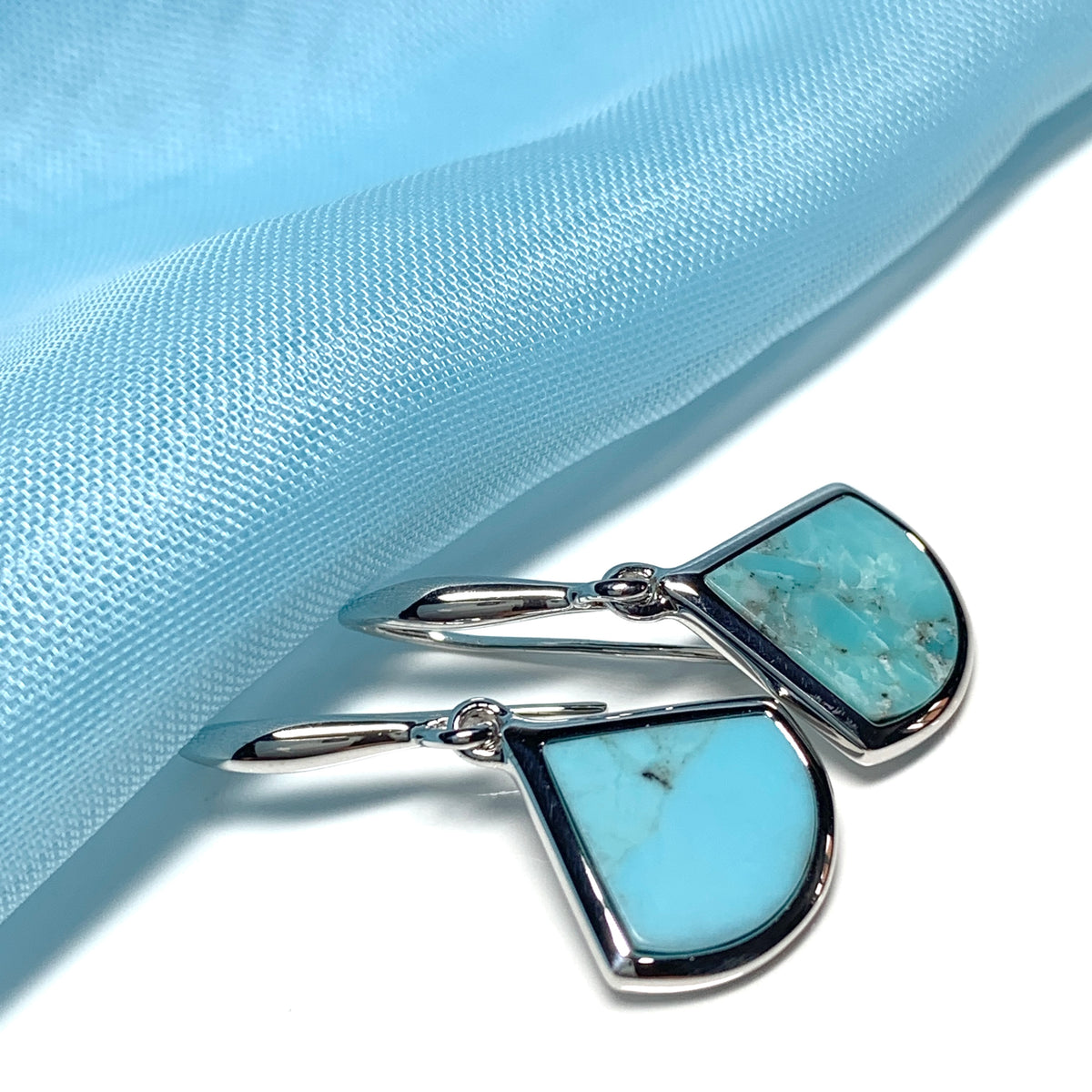 Turquoise Blue Green Cone Triangle Sterling Silver Drop Earrings