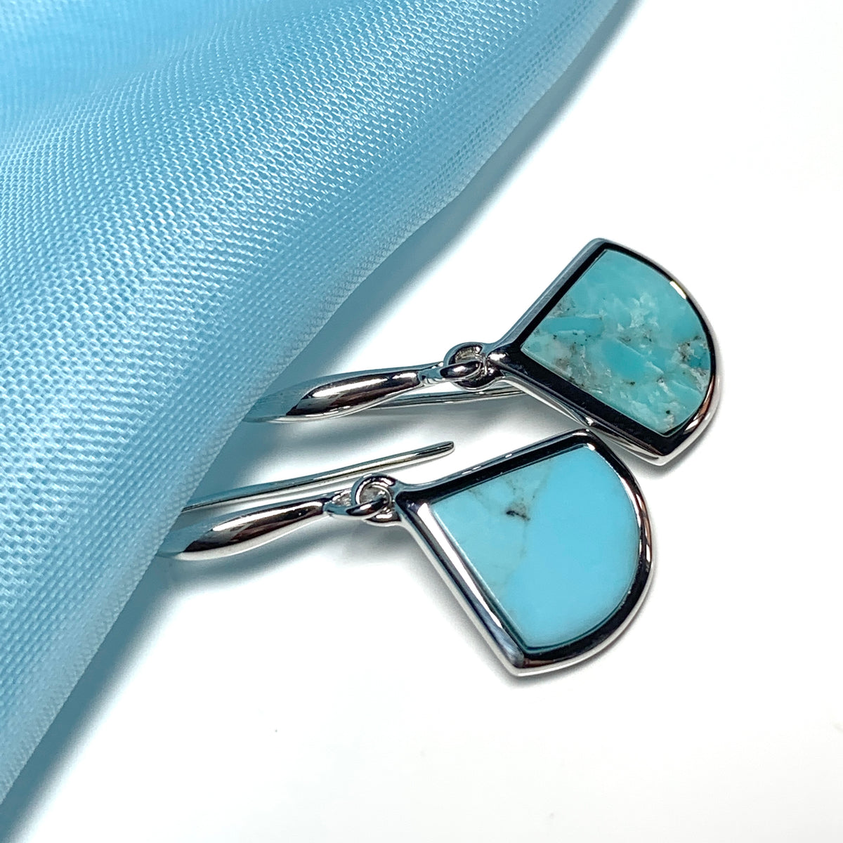 Turquoise Blue Green Cone Triangle Sterling Silver Drop Earrings