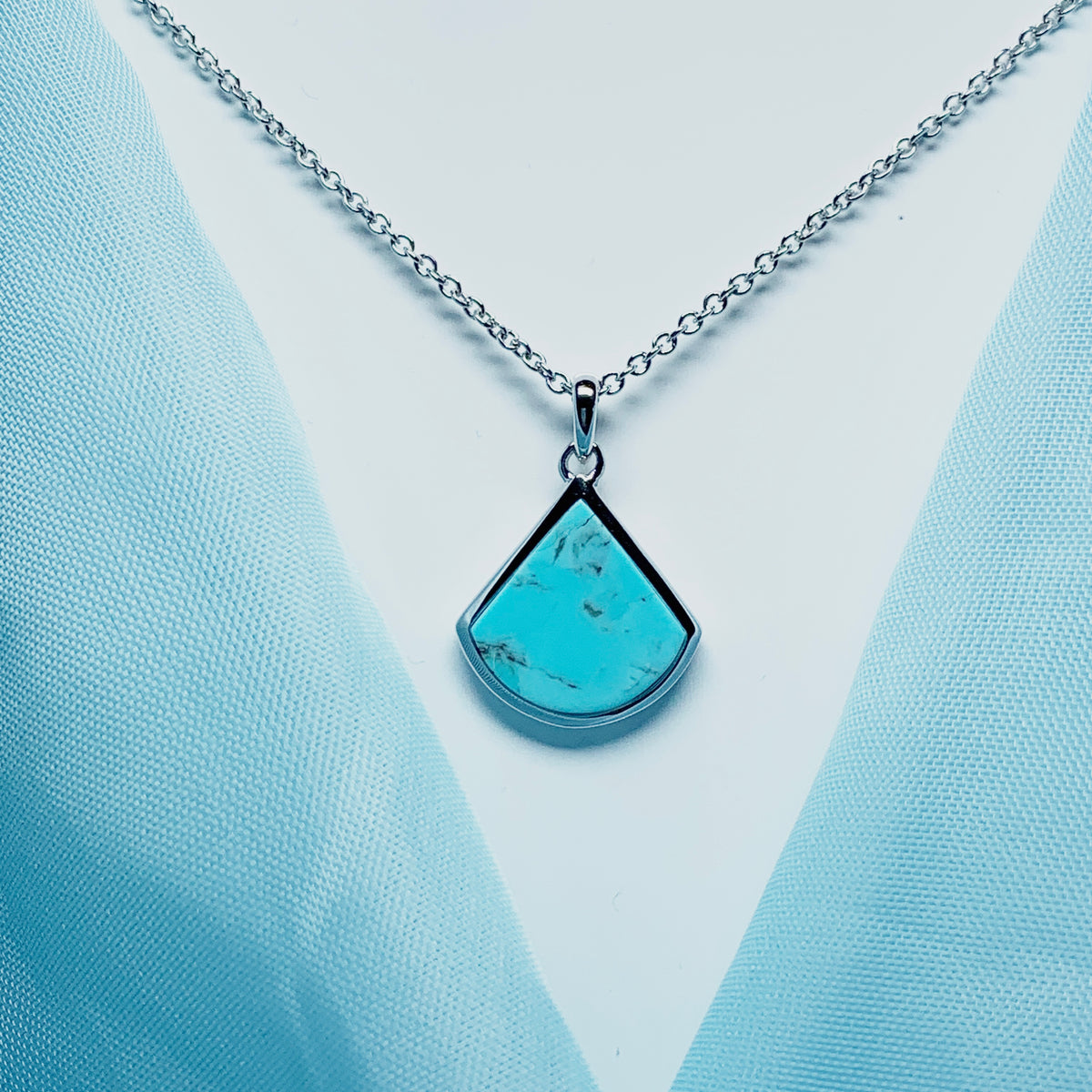 Turquoise Blue Green Cone Triangle Necklace Sterling Silver