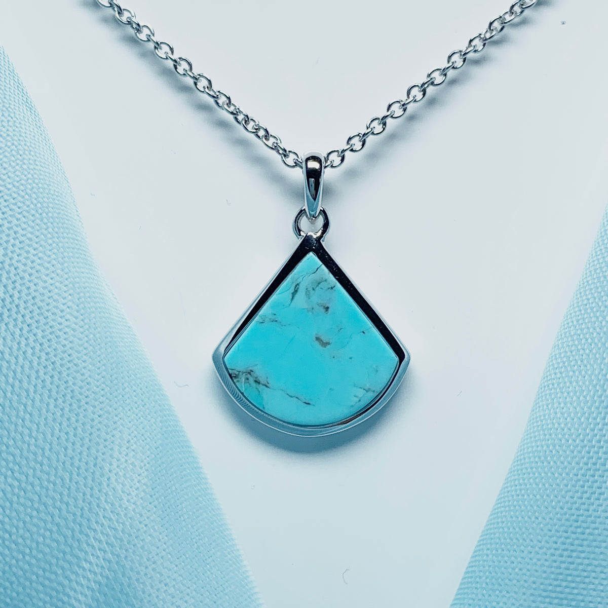 Turquoise Blue Green Cone Triangle Necklace Sterling Silver