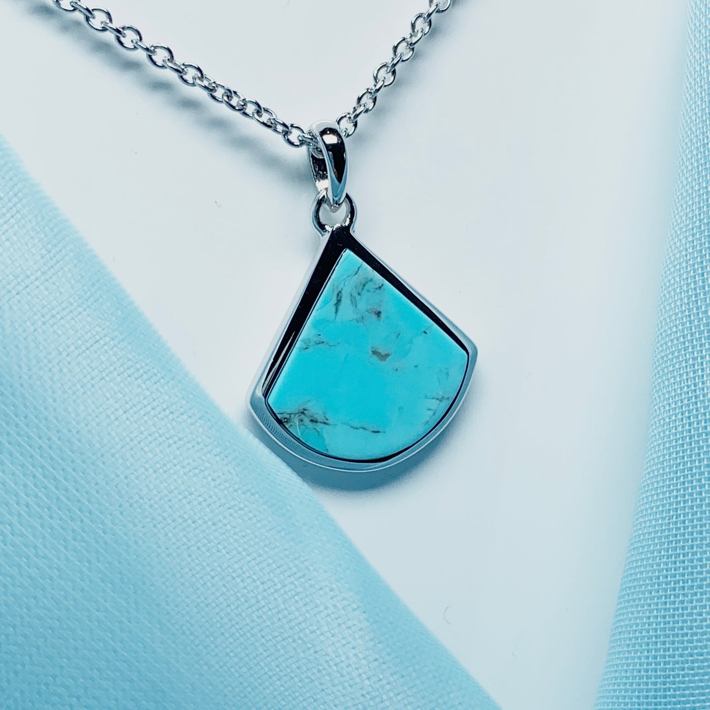 Turquoise Blue Green Cone Triangle Necklace Sterling Silver