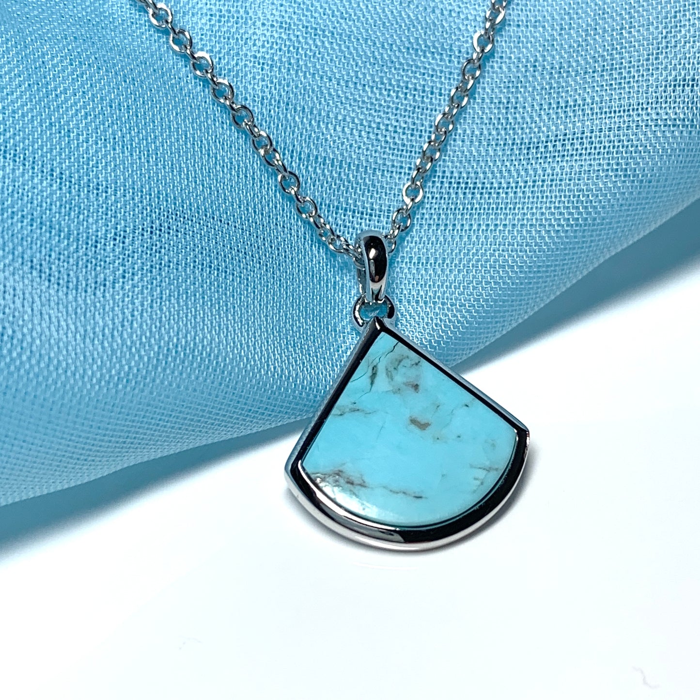 Turquoise Blue Green Cone Triangle Necklace Sterling Silver
