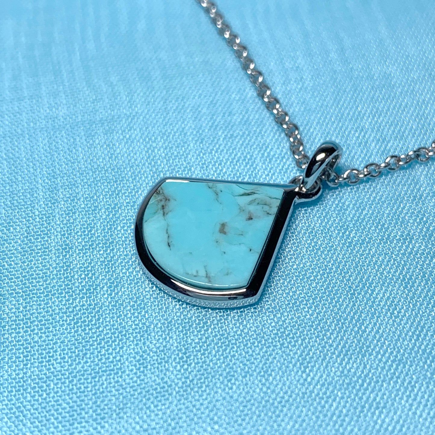 Turquoise Blue Green Cone Triangle Necklace Sterling Silver