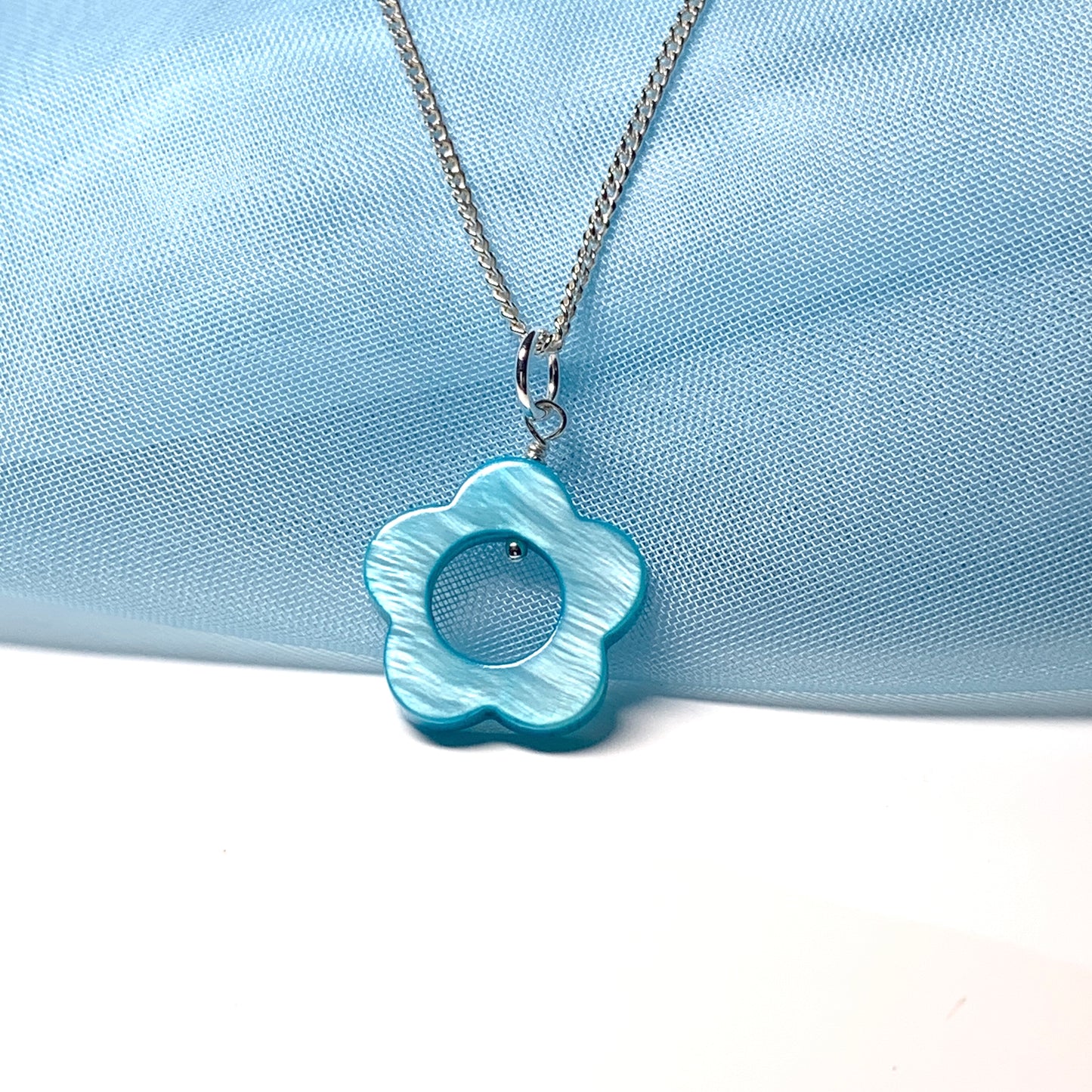 Turquoise Daisy Mother of Pearl Sterling Silver Necklace