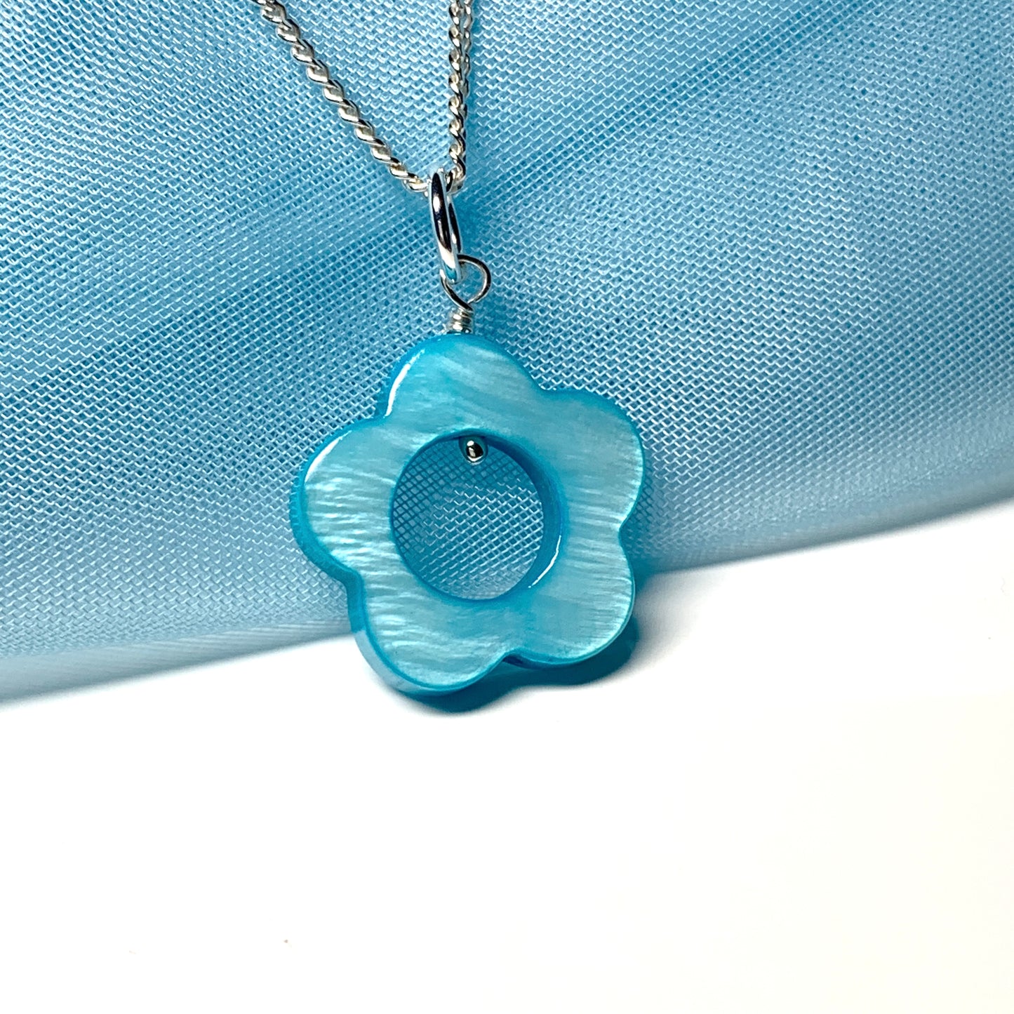 Turquoise Daisy Mother of Pearl Sterling Silver Necklace