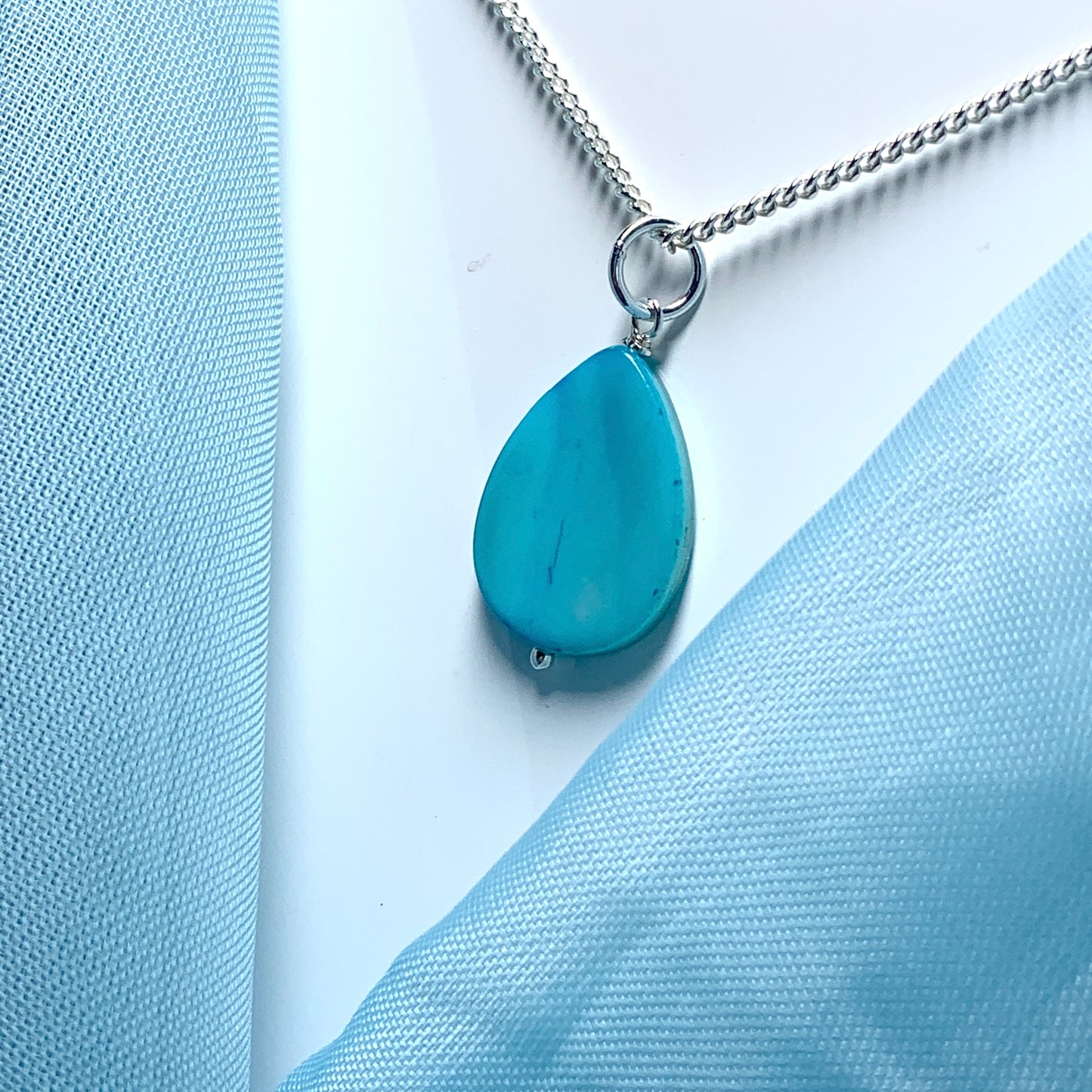 Turquoise Mother of Pearl Balloon Sterling Silver Necklace