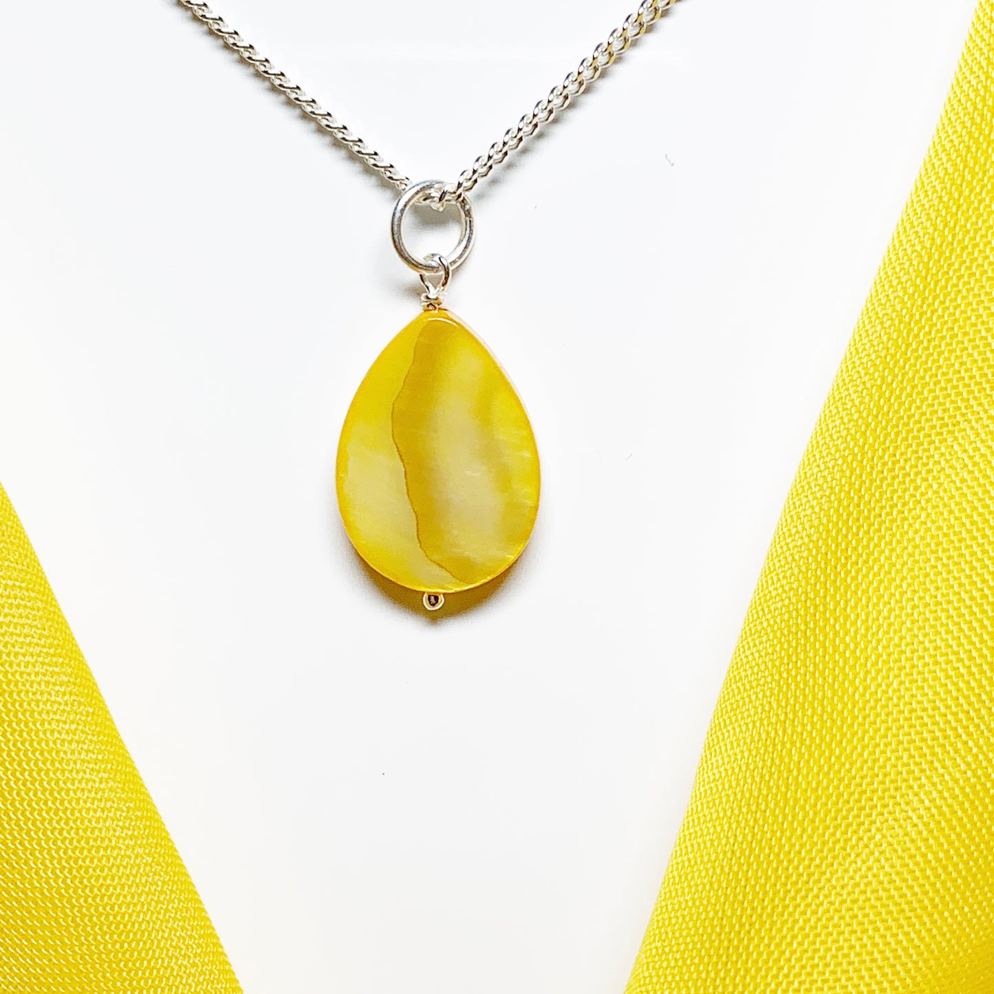 Yellow Mother of Pearl Balloon Sterling Silver Necklace