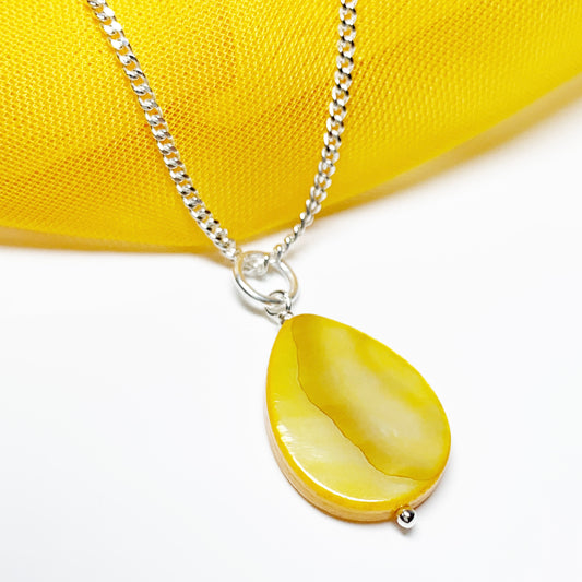 Yellow Mother of Pearl Balloon Sterling Silver Necklace