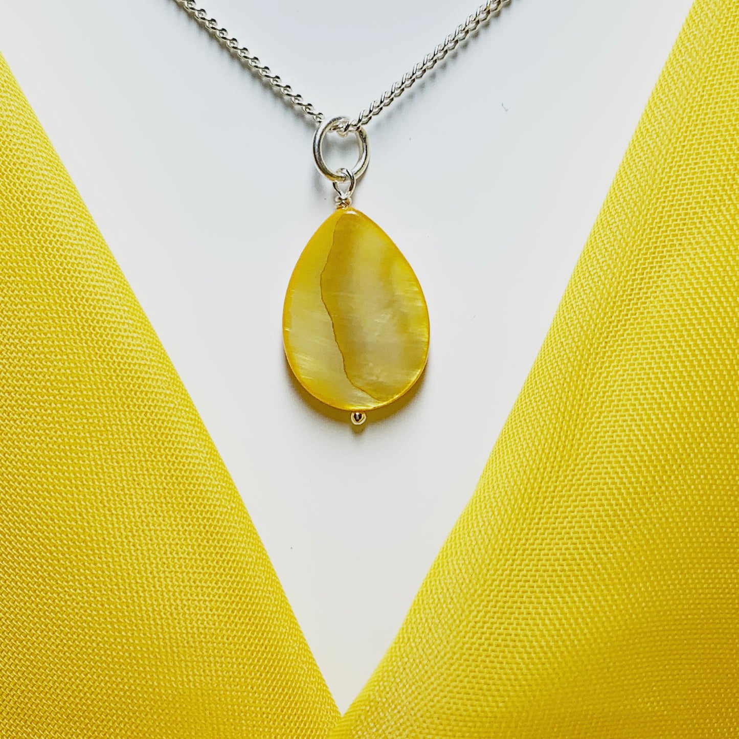 Yellow Mother of Pearl Balloon Sterling Silver Necklace