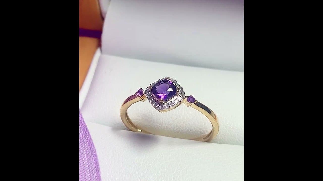Amethyst and diamond yellow gold cluster ring