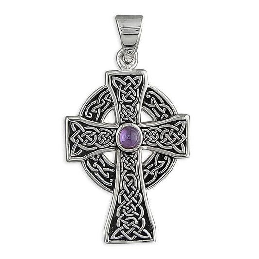 Amethyst sterling silver celtic cross including chain