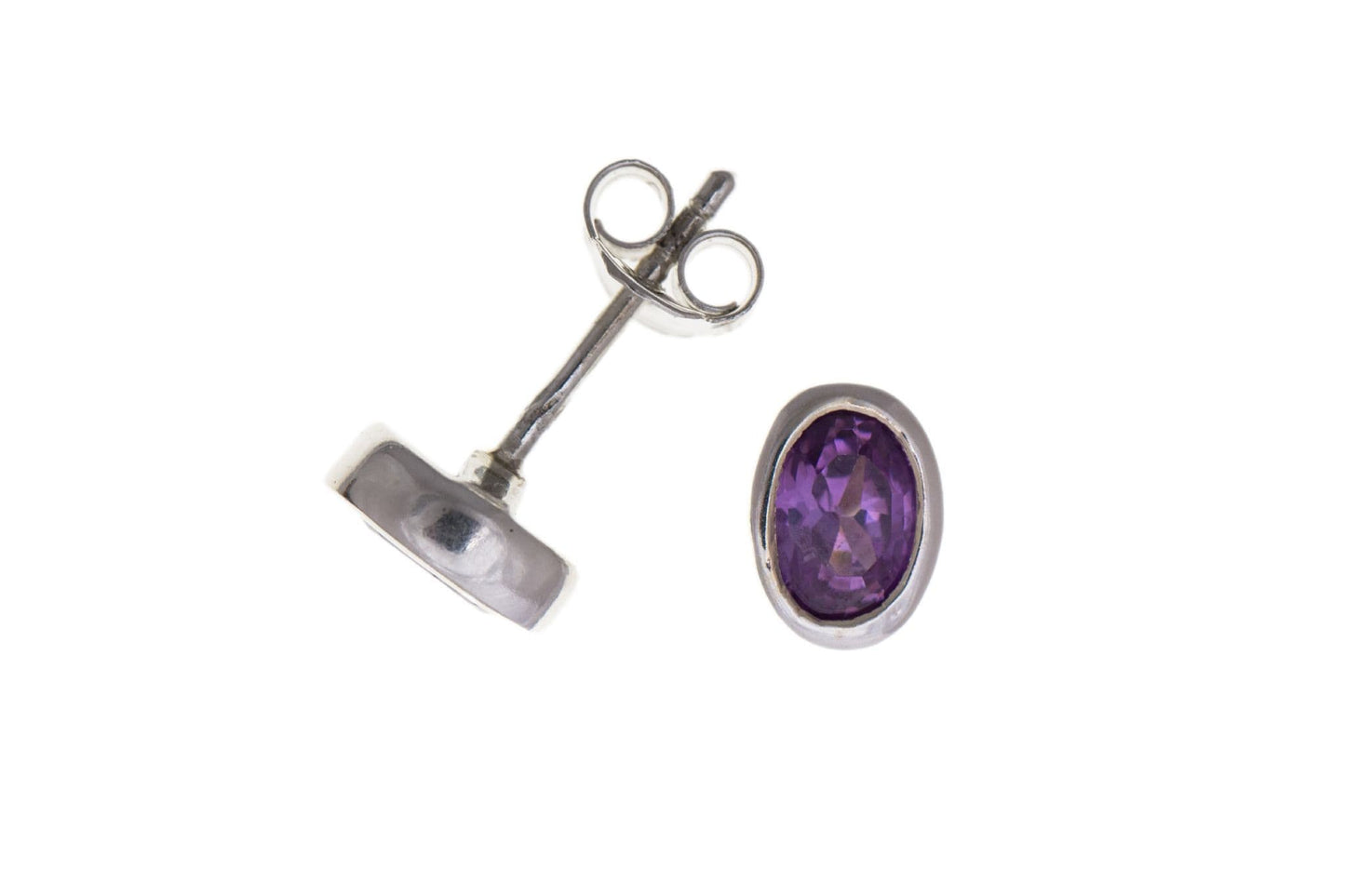 Amethyst sterling silver oval cut stud earrings